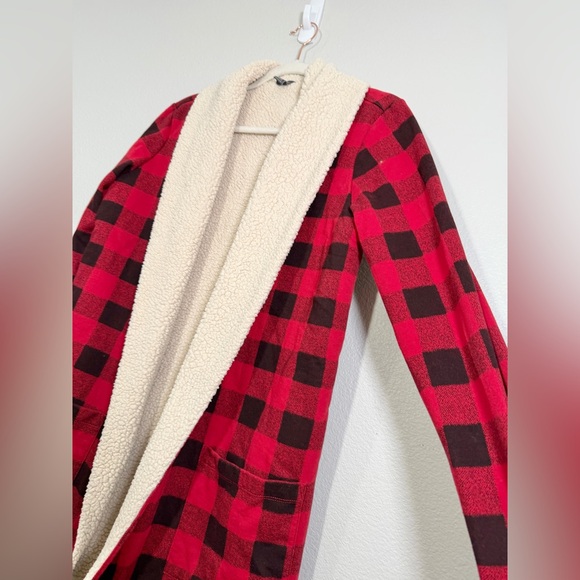 Eddie Bauer Robe Red Black Buffalo Plaid Sherpa-Lined Cardigan Sleep Women S - Picture 6 of 9